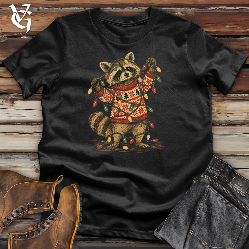 Viking Goods Raccoon Christmas Lights Tee Black / L