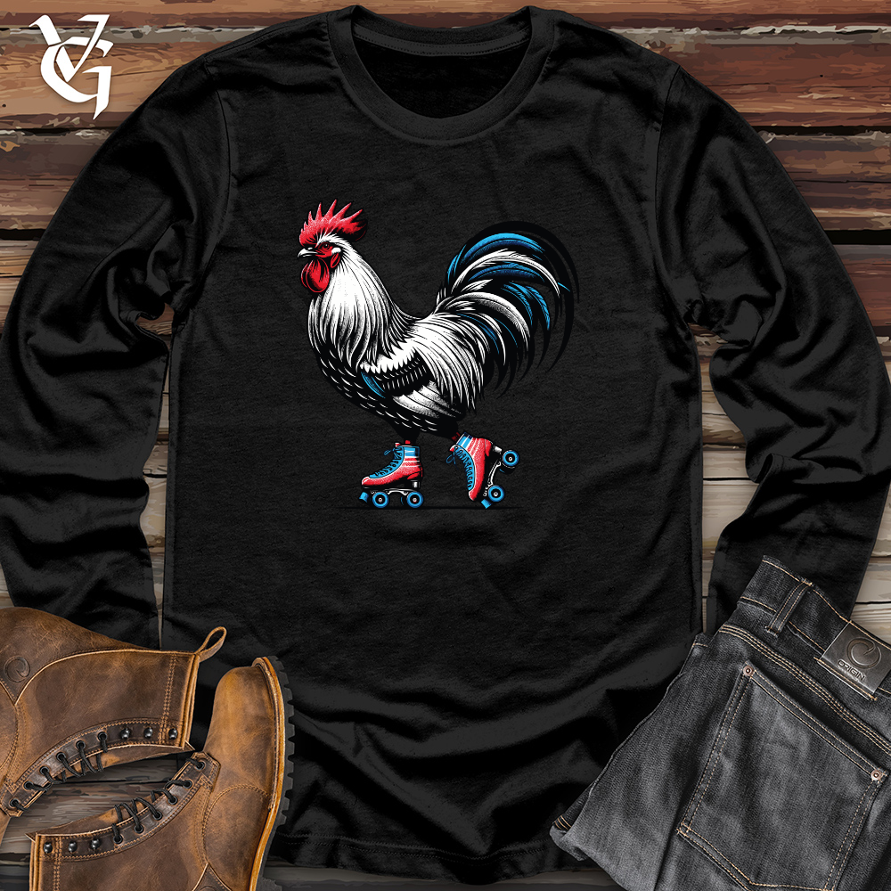 Viking Goods Rooster with Roller Skates Long Sleeve Black / L