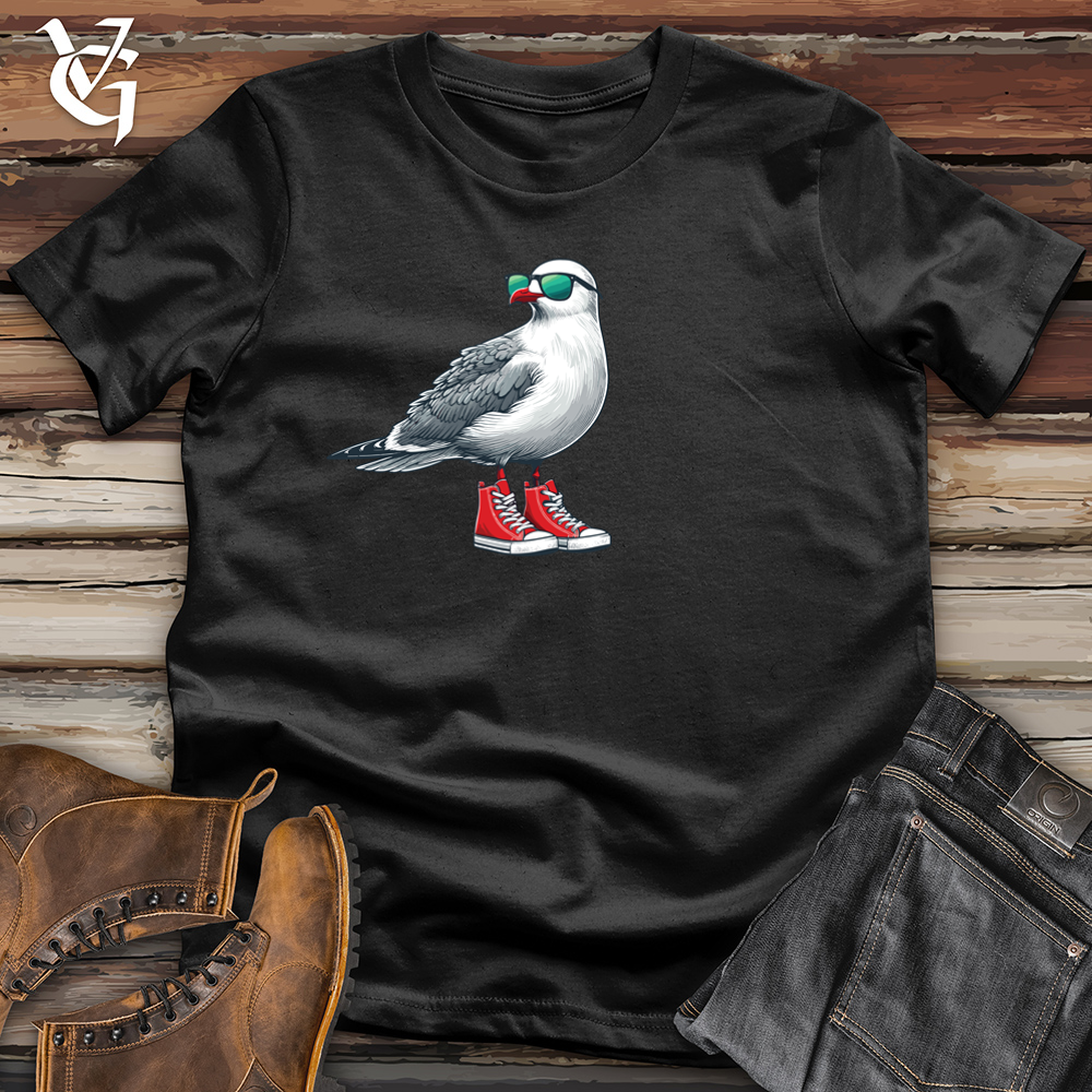 Viking Goods Seagull with Red Sneakers and Sunglass Cotton Tee Black / L