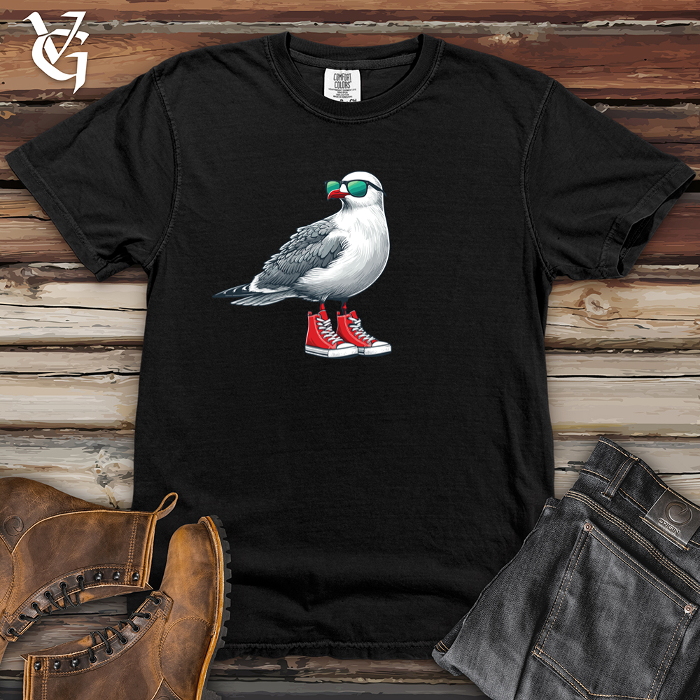 Viking Goods Seagull with Red Sneakers and Sunglass Heavy Cotton Comfort Colors Tee Black / L