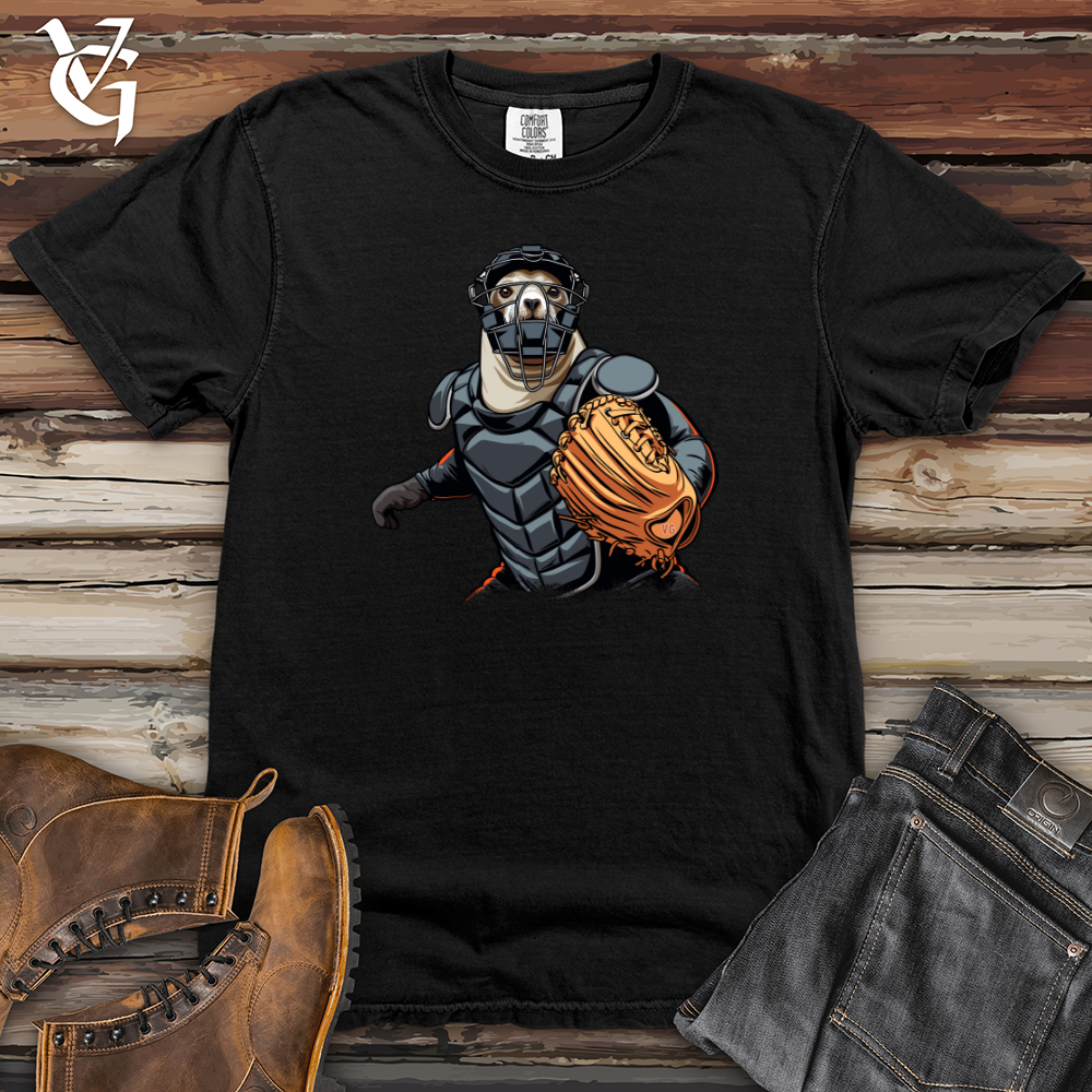 Viking Goods Sloth Baseball Catcher Heavy Cotton Comfort Colors Tee Black / L