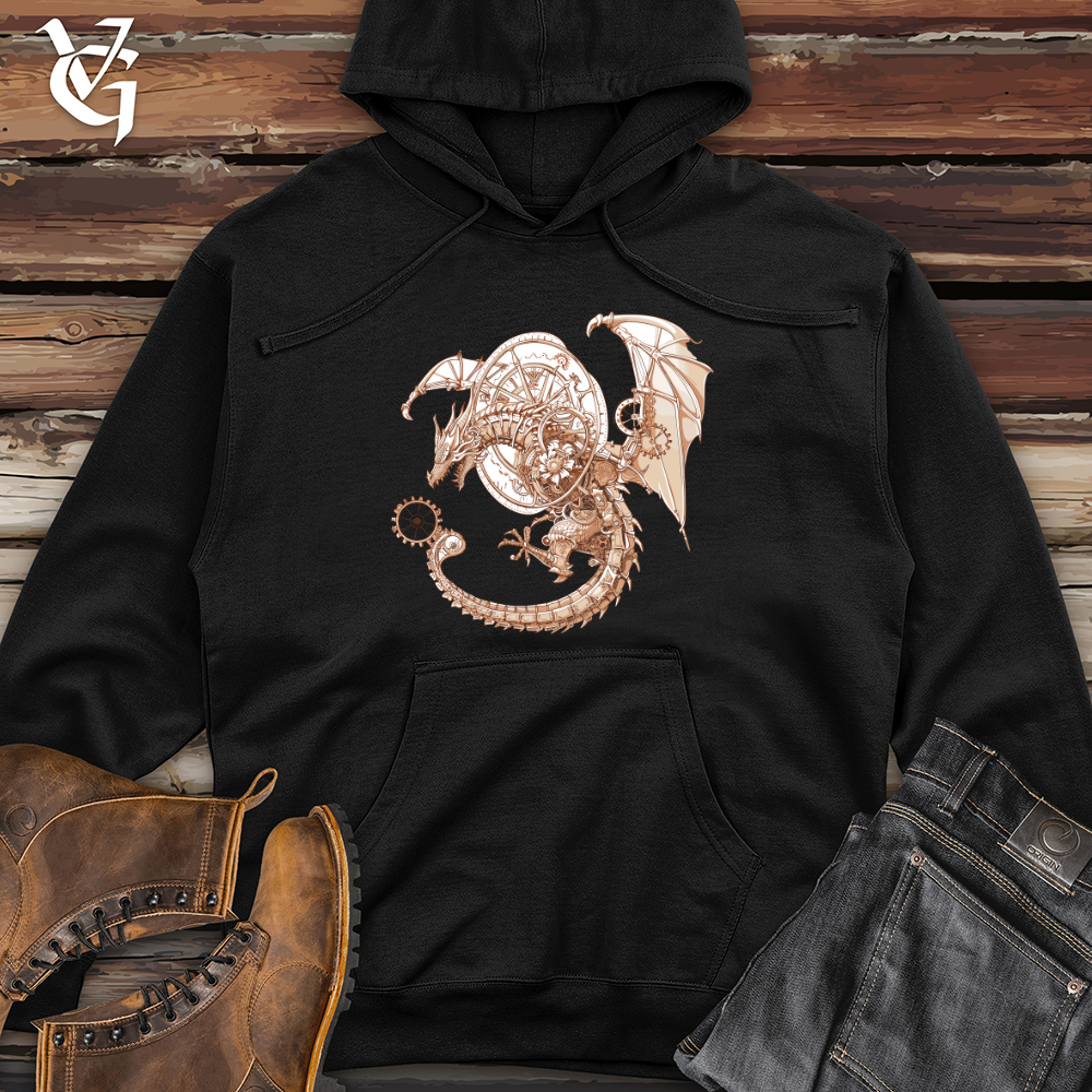 Viking Goods Steampunk Dragon Timepiece Midweight Hooded Sweatshirt Army / L