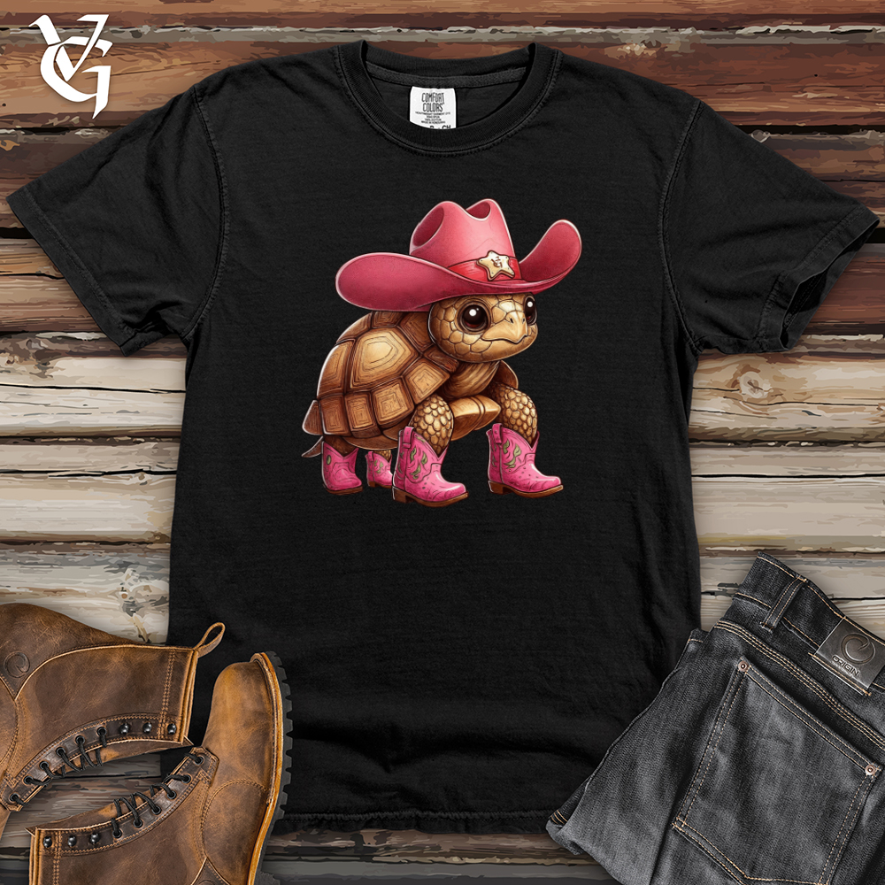 Viking Goods Tortoise Wearing a Hat and Pink Cowboy Boots Heavy Cotton Comfort Colors Tee Black / L