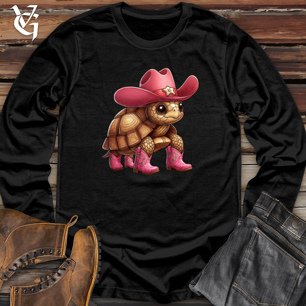 Viking Goods Tortoise Wearing a Hat and Pink Cowboy Boots Long Sleeve Black / L