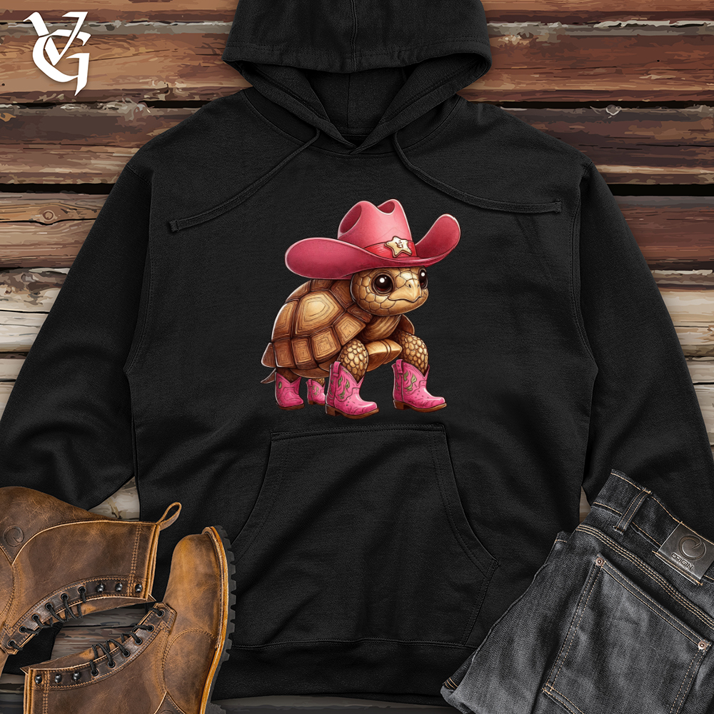 Viking Goods Tortoise Wearing a Hat and Pink Cowboy Boots Midweight Hooded Sweatshirt Black / L