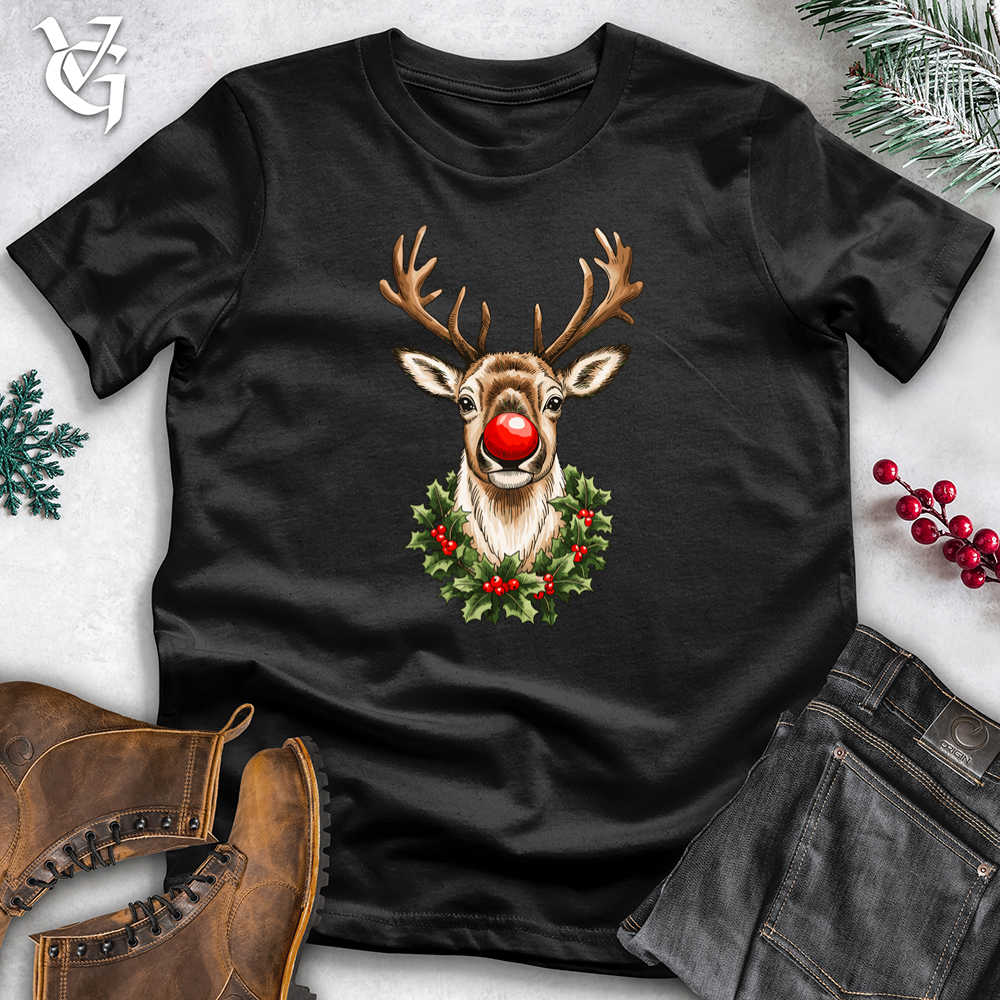 Viking Goods Holiday Reindeer with Holly Wreath Tee Black / S