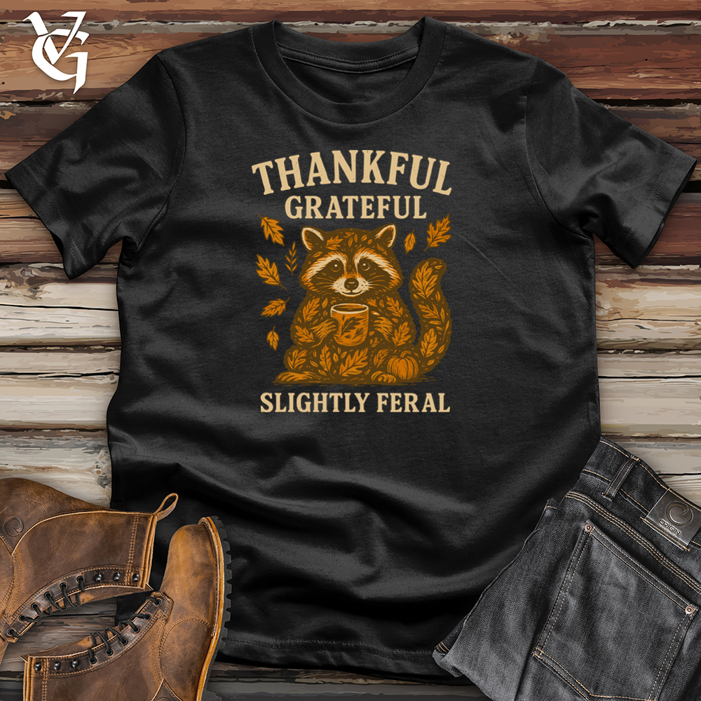 Viking Goods Thankful Grateful Slightly Feral Raccoon Softstyle Tee Black / S