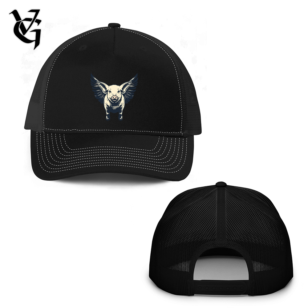 Viking Goods Vintage Winged Swine Trucker Hat Black