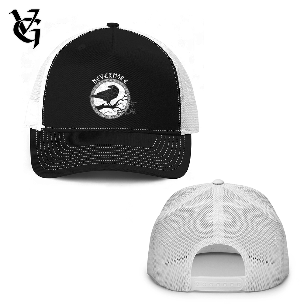 Viking Goods Nevermore White Winter Raven Trucker Hat Black/ White