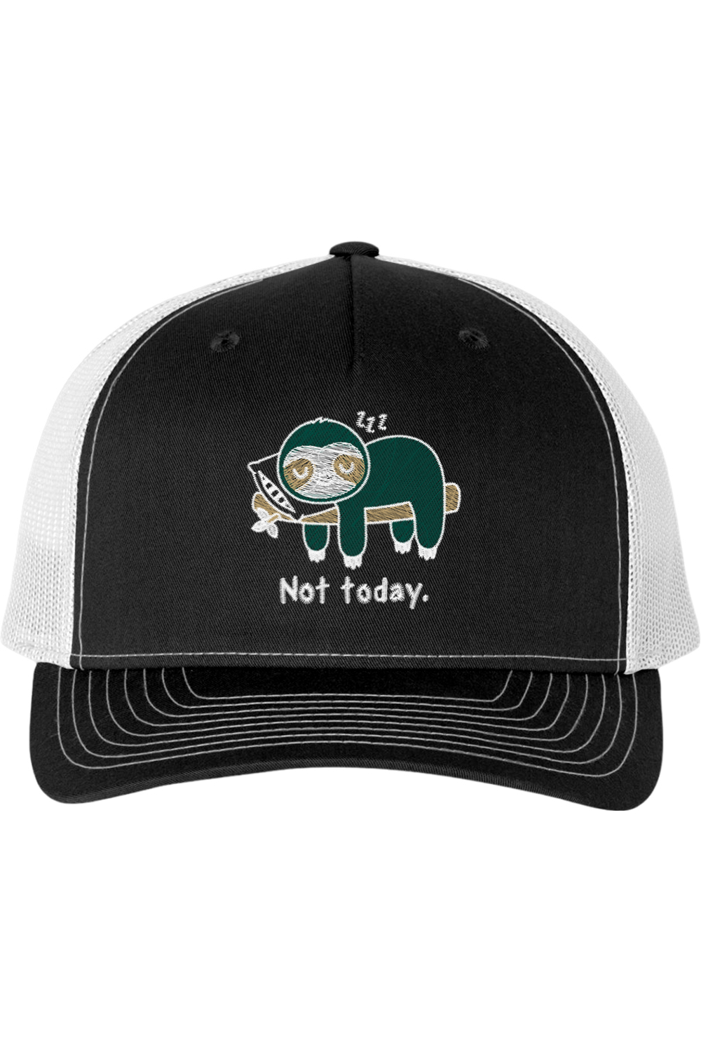 Viking Goods Not Today Sloth Embroidered Trucker Cap Black/ White