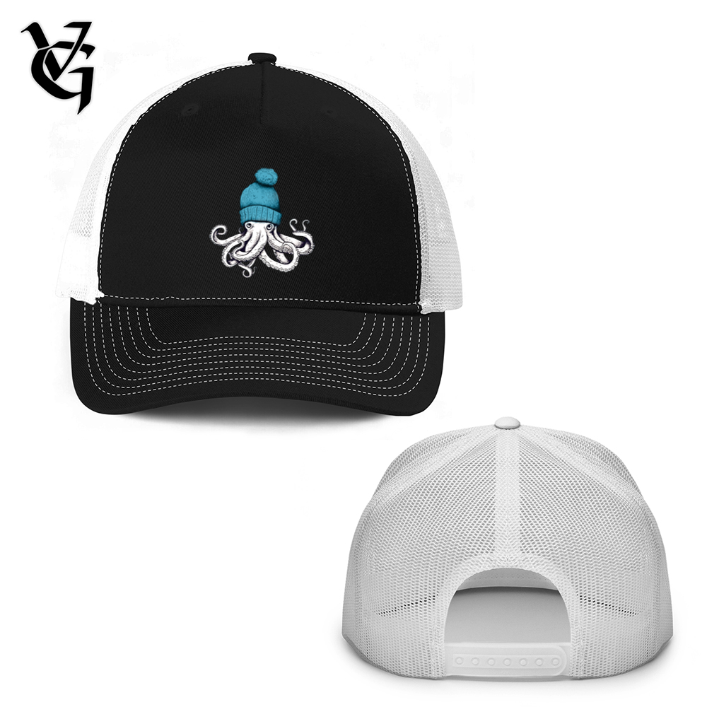 Viking Goods Octopus Wearing Beanie Trucker Hat Black/ White