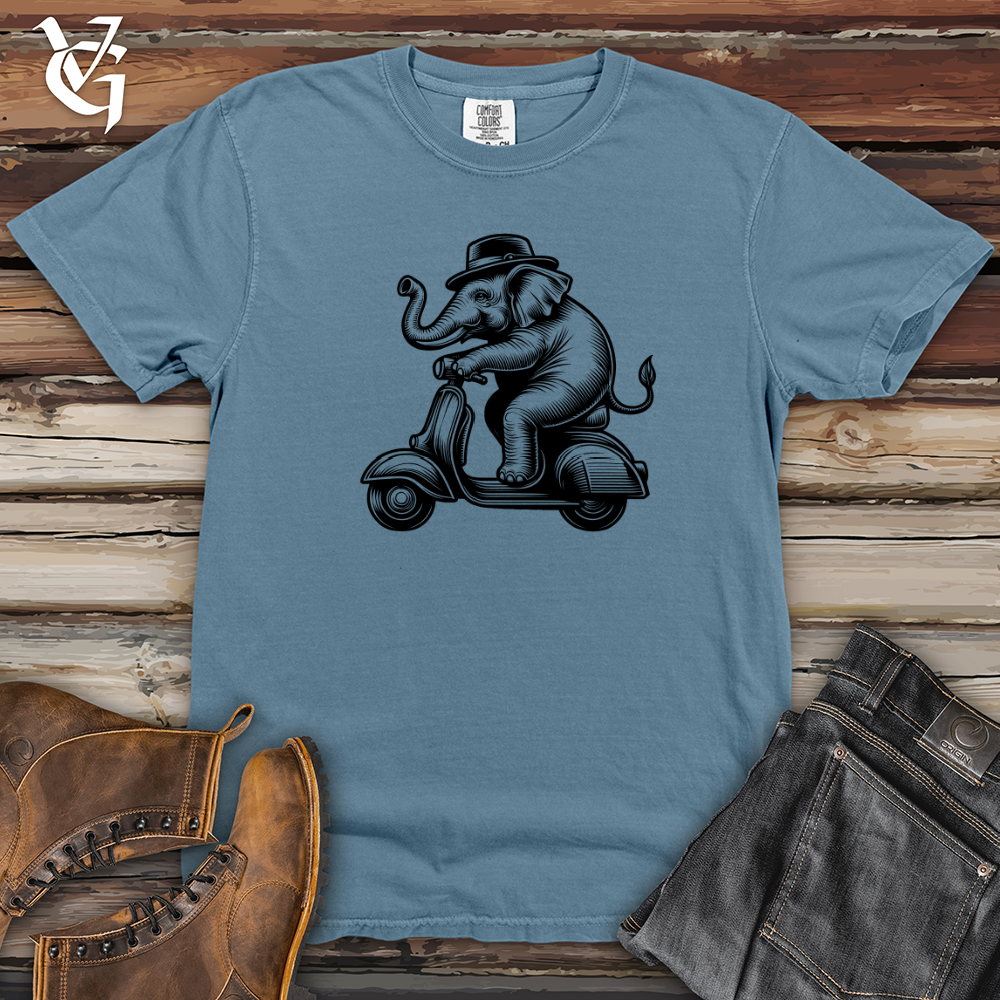 Viking Goods Elephant Riding a Scooter Heavy Cotton Comfort Colors Tee Blue Jean / L