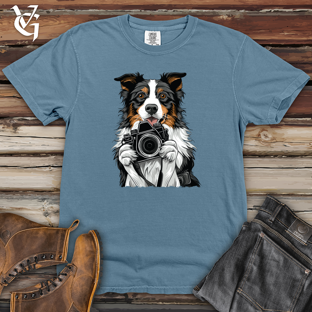 Viking Goods English Shepherd Shutterbug Charm Heavy Cotton Comfort Colors Tee Blue Jean / L