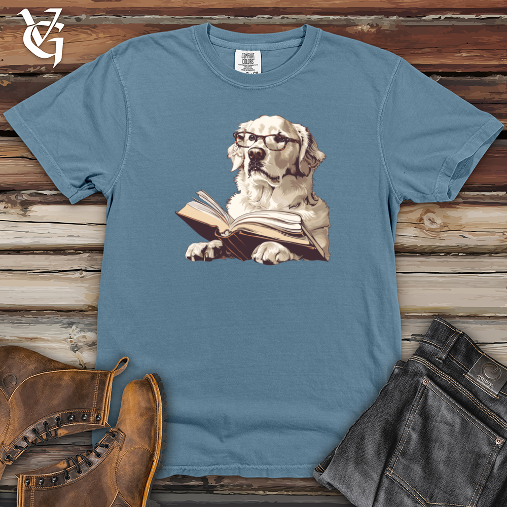 Viking Goods Scholarly Golden Retriever Bookmark Heavy Cotton Comfort Colors Tee Blue Jean / L