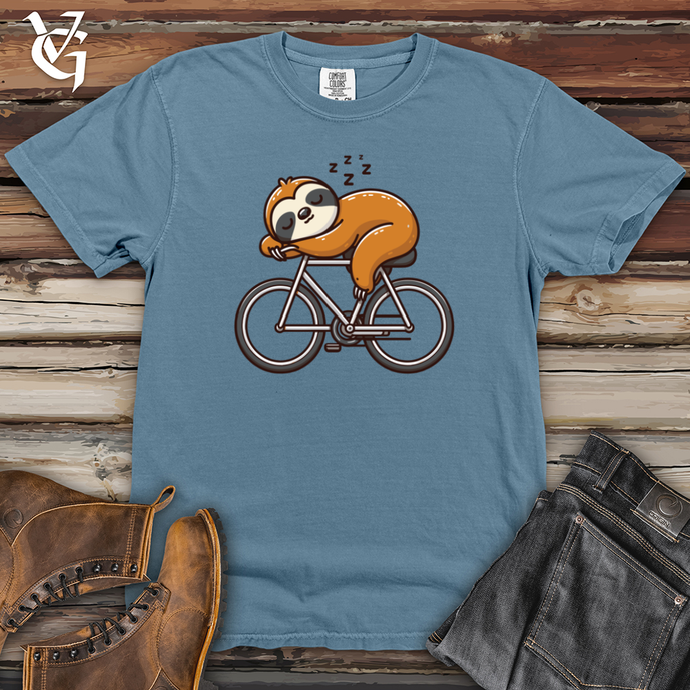 Viking Goods Sleepy Sloth Napping on Bicycle Heavy Cotton Comfort Colors Tee Blue Jean / L