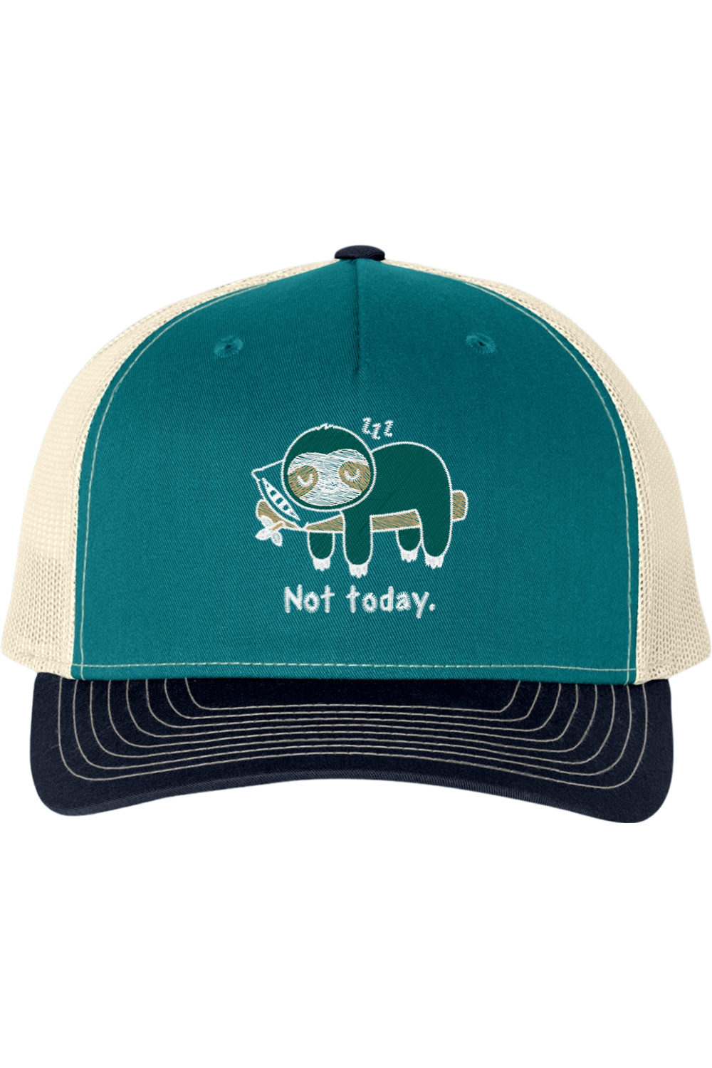 Viking Goods Not Today Sloth Embroidered Trucker Cap Blue Teal/ Birch/ Navy