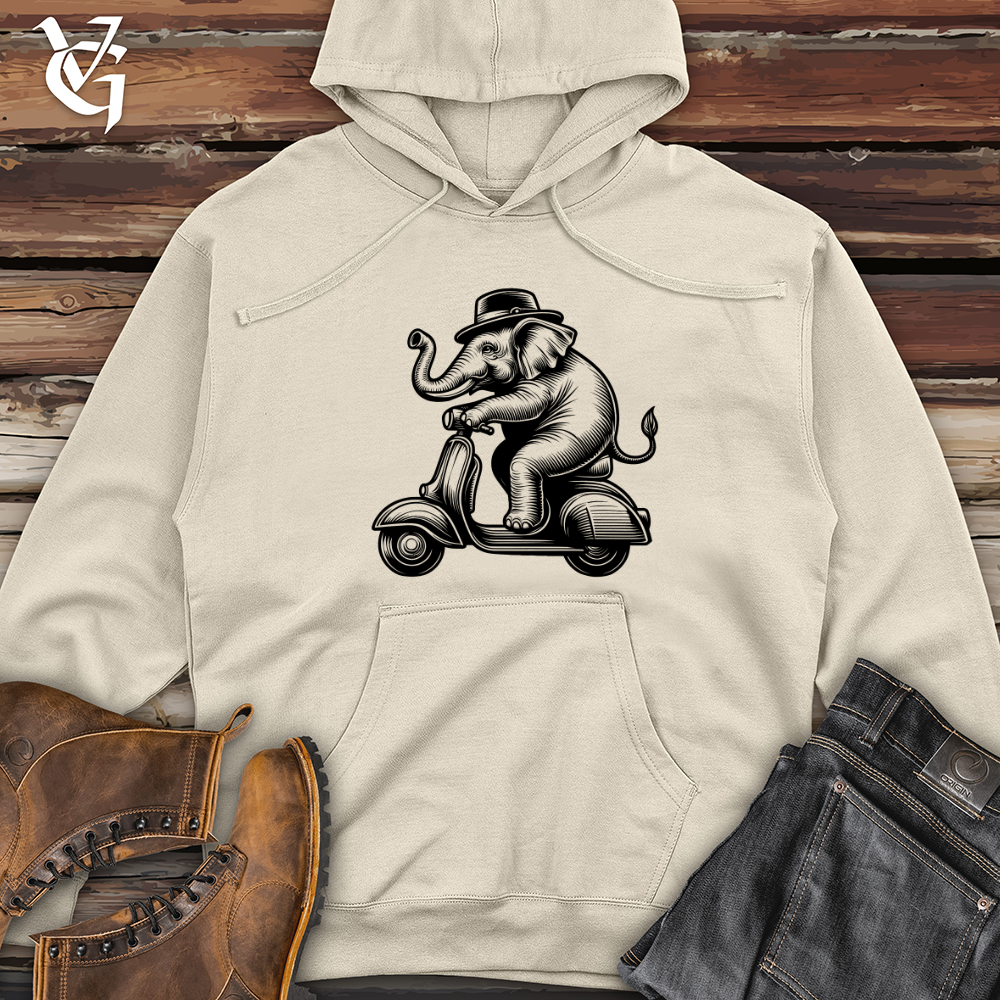 Viking Goods Elephant Riding a Scooter Midweight Hooded Sweatshirt Bone / L