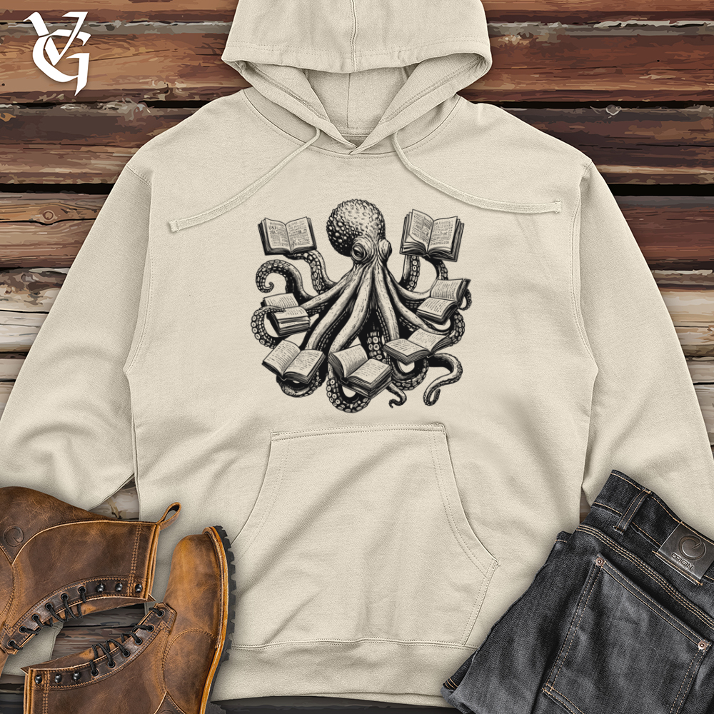 Viking Goods Octopus Reading Multiple Books Midweight Hooded Sweatshirt Bone / L