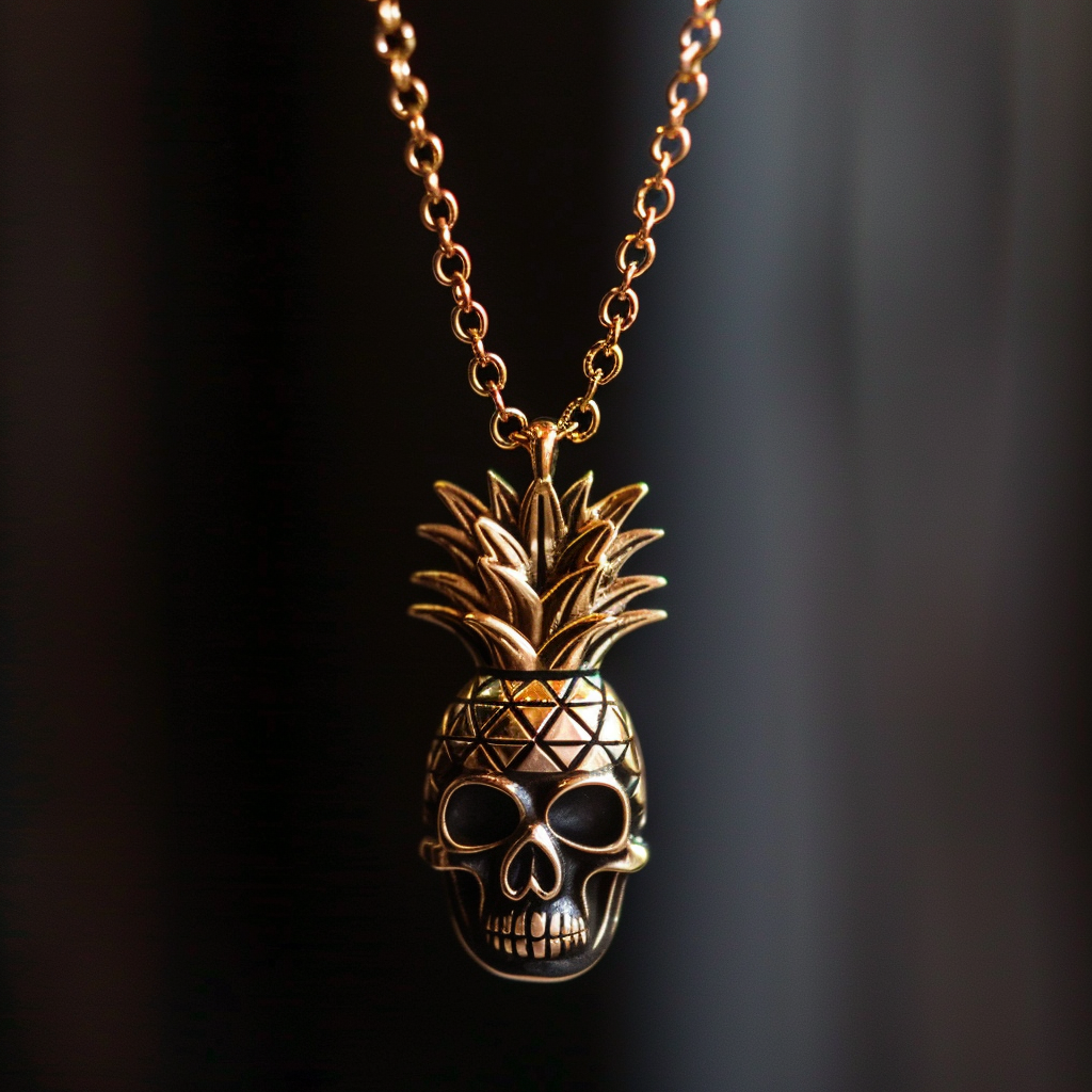 Viking Goods Bronze Pineapple Skull Necklace