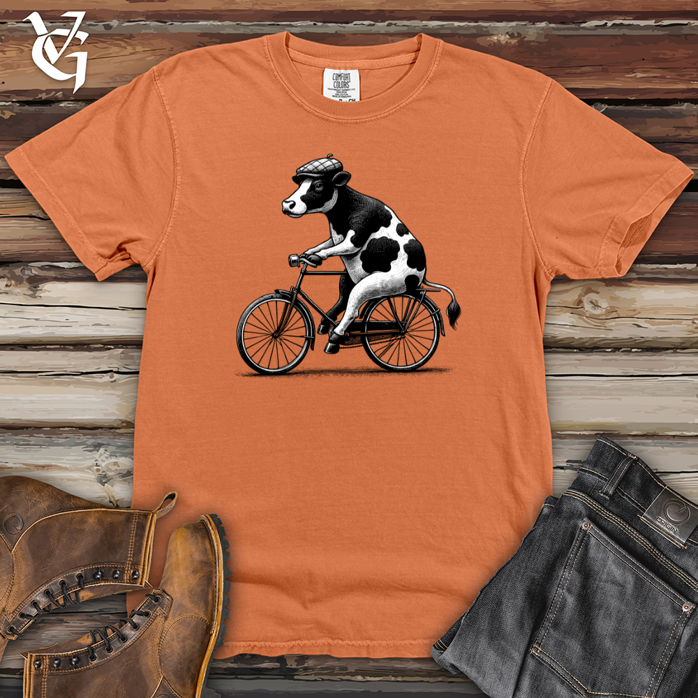 Viking Goods Cow Riding a Bike Heavy Cotton Comfort Colors Tee Burnt Orange / L