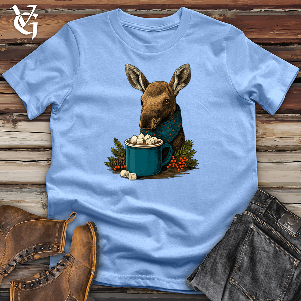 Viking Goods Autumn Moose With Hot Coffee Softstyle Tee Carolina Blue / S
