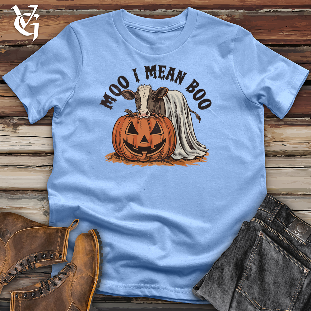 Viking Goods Moo I Mean Boo Ghostly Cow Softstyle Tee Carolina Blue / S