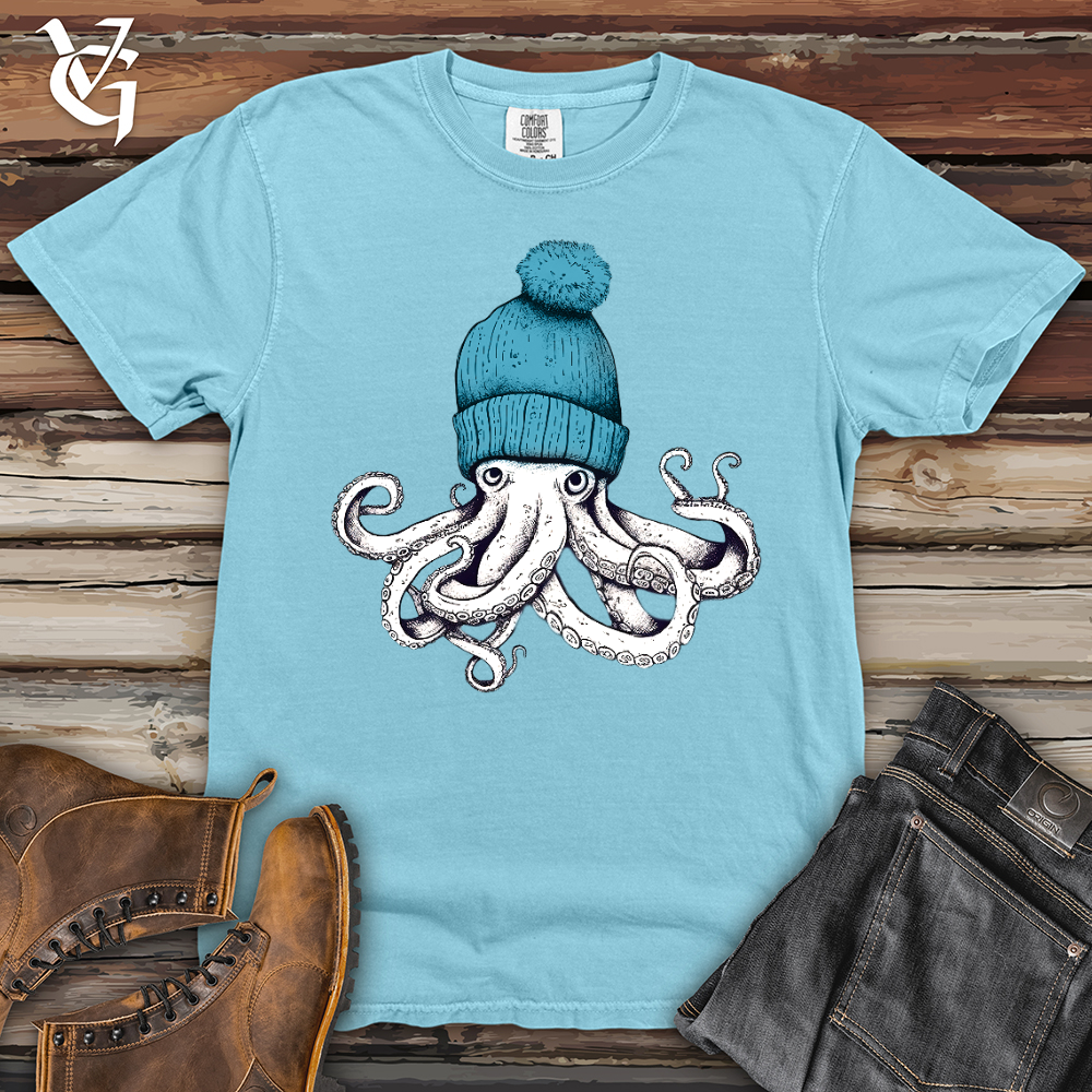 Viking Goods Octopus Wearing Beanie Heavy Cotton Comfort Colors Tee Chambray / L