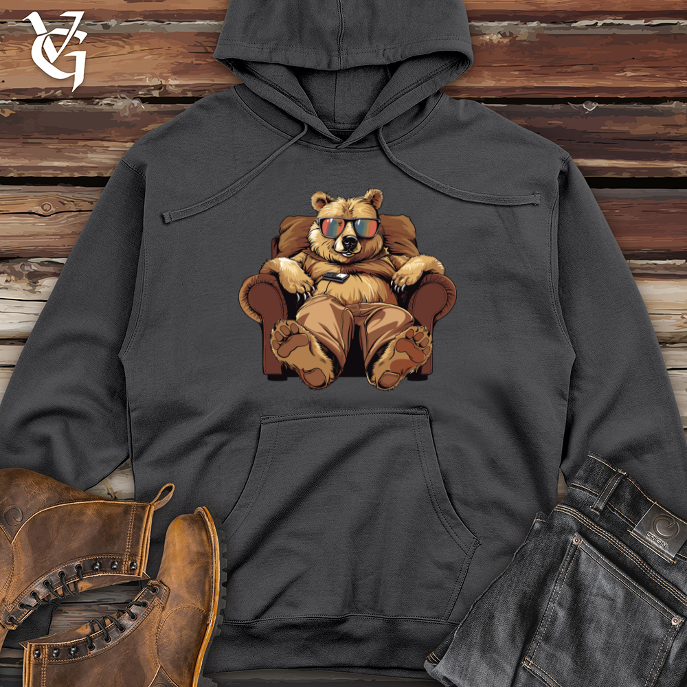 Viking Goods Bear Binge Watch Lounger Midweight Hooded Sweatshirt Charcoal / L