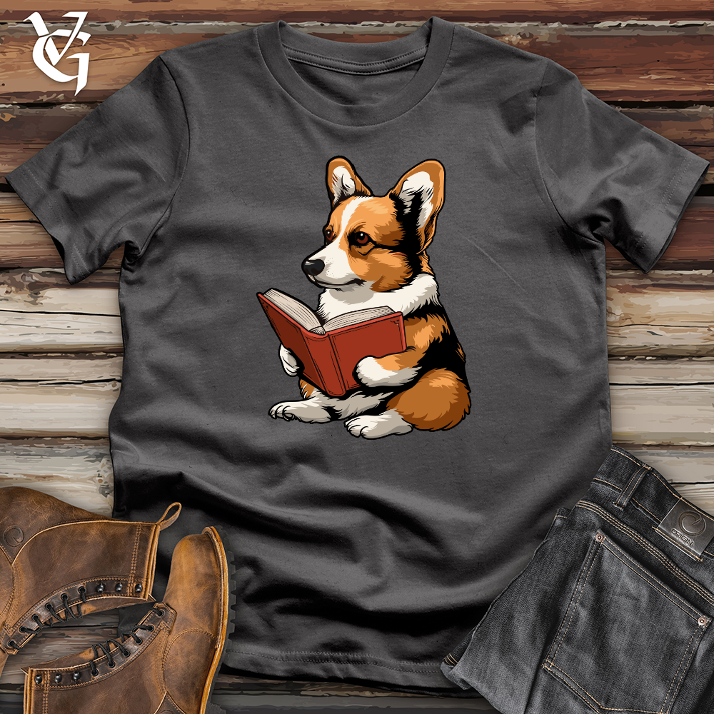 Viking Goods Corgi Reading Book Softstyle Tee Charcoal / L