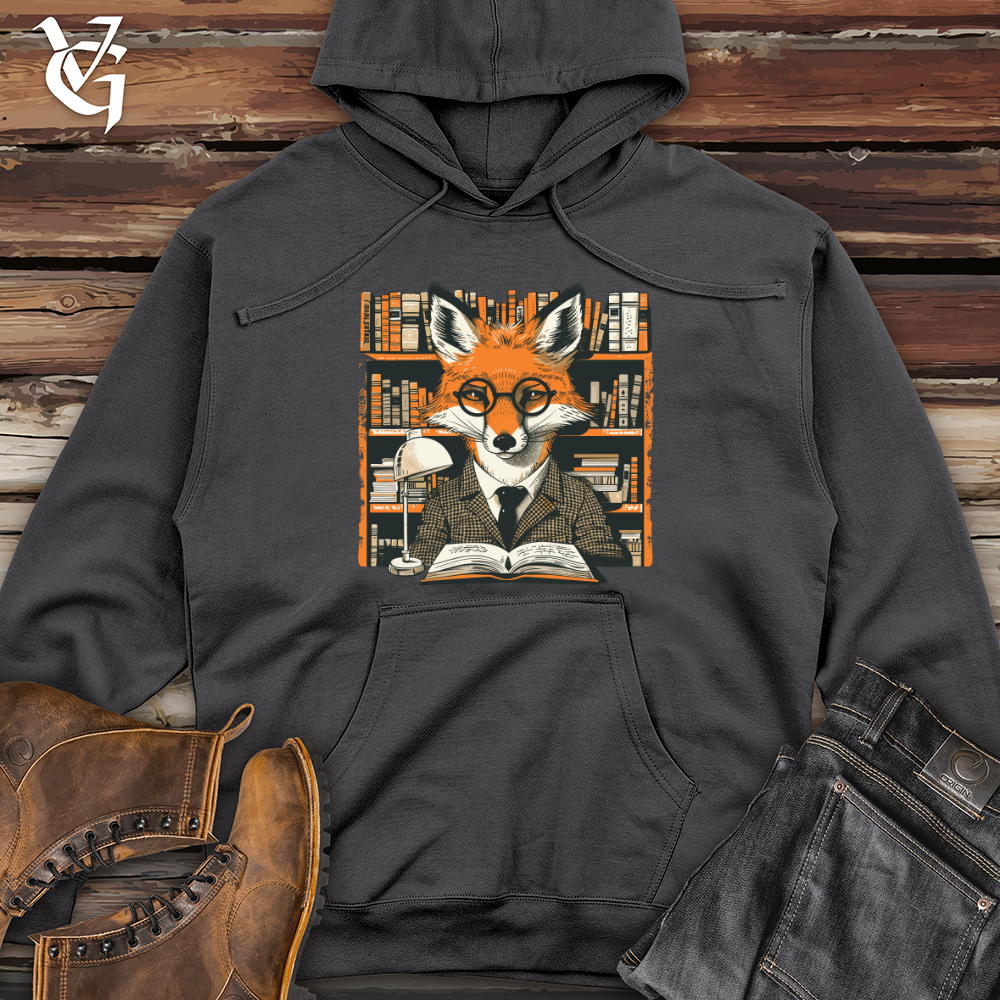 Viking Goods Fox Bibliophile Portrait Midweight Hooded Sweatshirt Charcoal / L