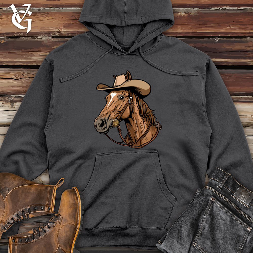 Viking Goods Horse Cowboy Midweight Hooded Sweatshirt Charcoal / L