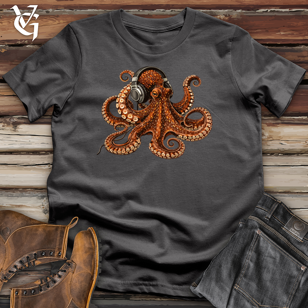 Viking Goods Octopus Enjoying Music With Headphones Tee Charcoal / L