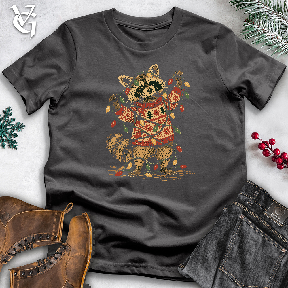 Viking Goods Raccoon Christmas Lights Softstyle Tee Charcoal / L