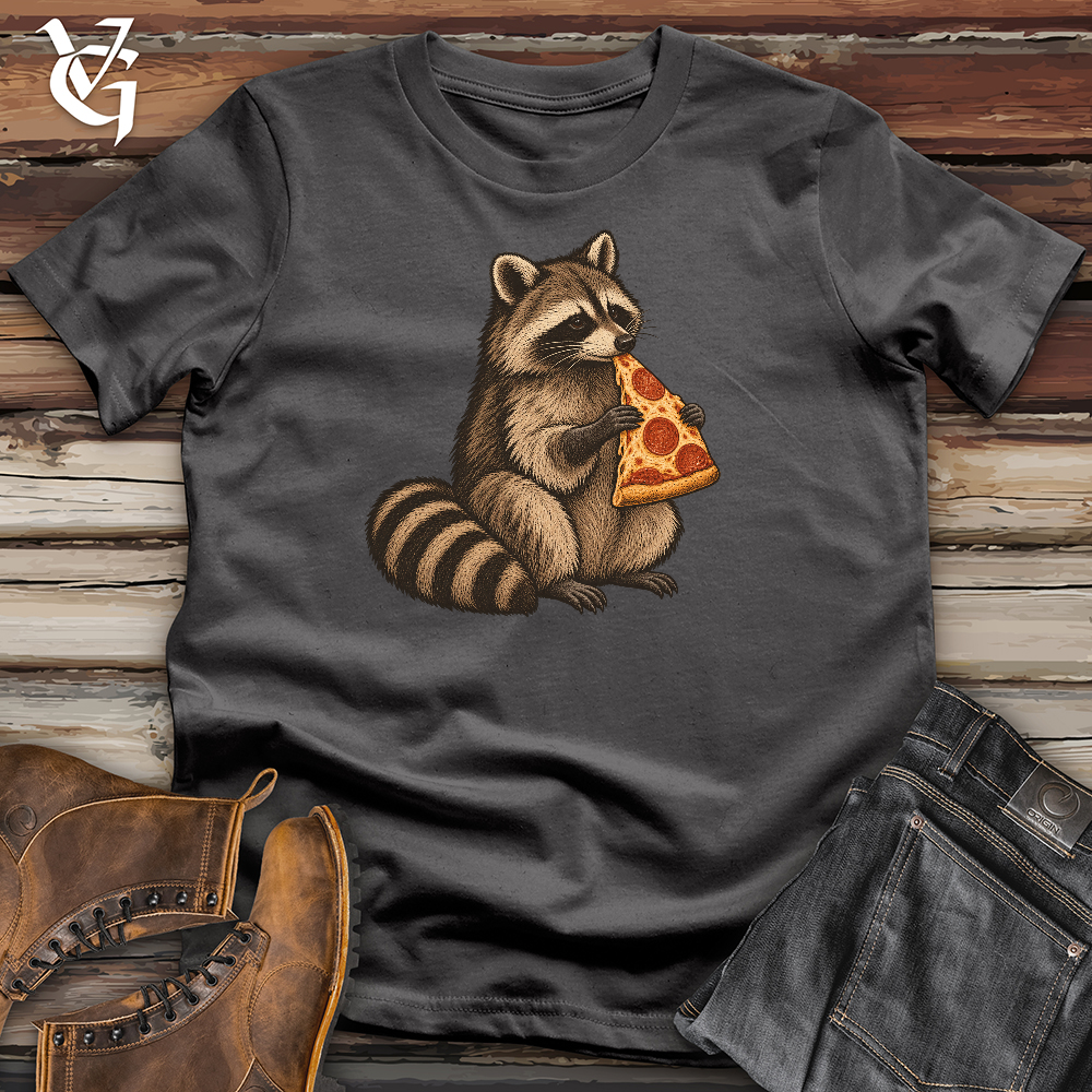 Viking Goods Raccoon Enjoying Pizza Softstyle Tee Charcoal / L