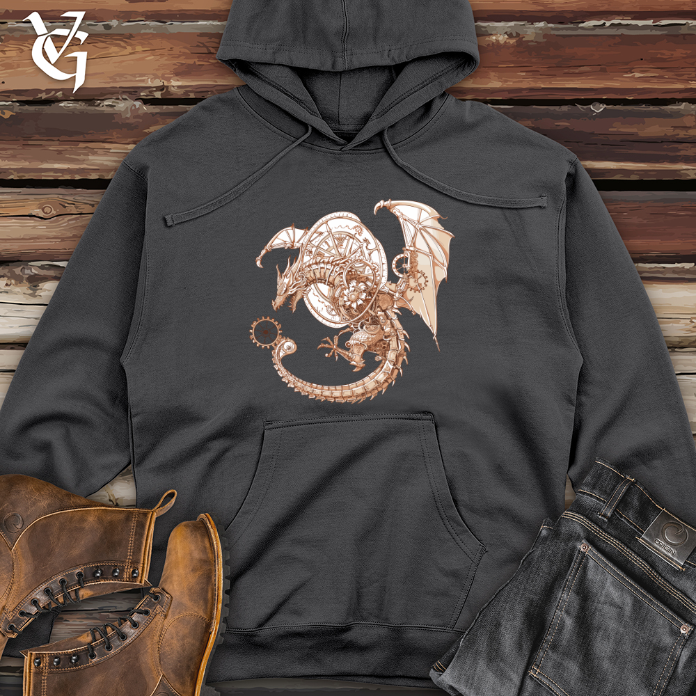 Viking Goods Steampunk Dragon Timepiece Midweight Hooded Sweatshirt Charcoal / L