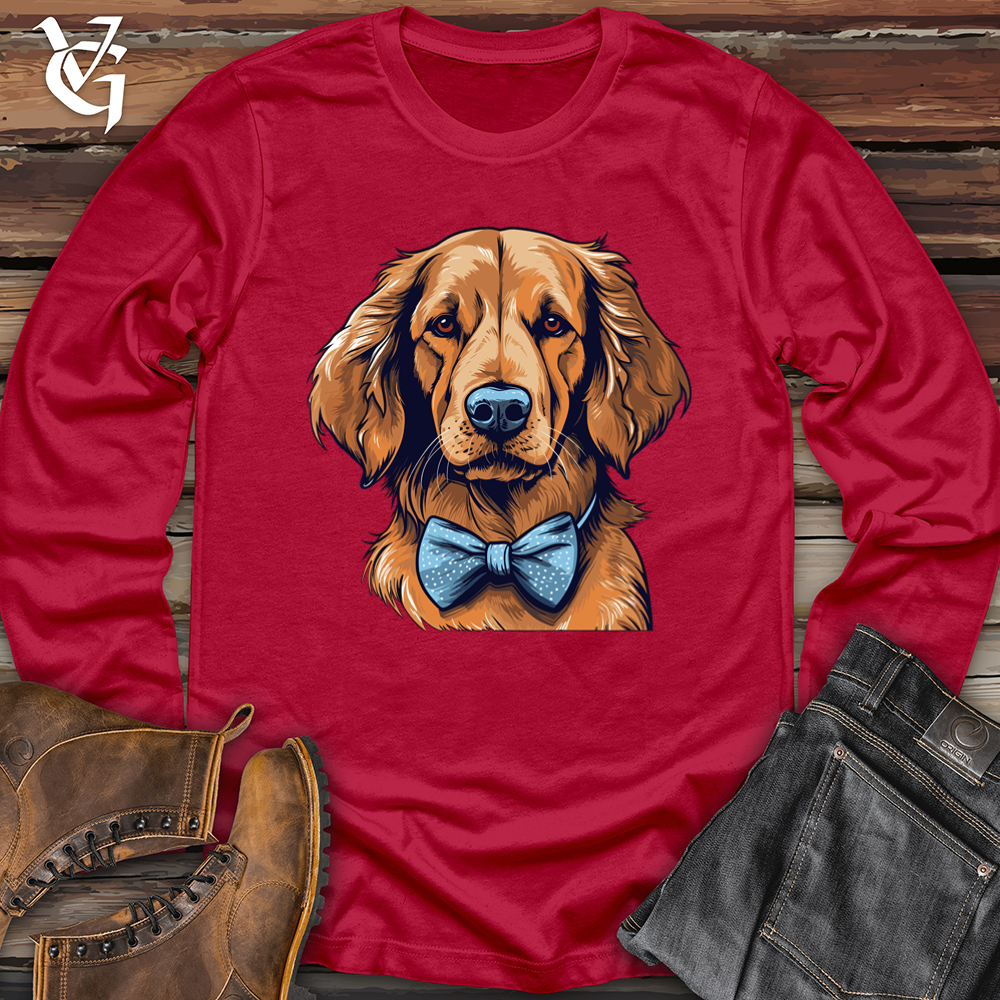 Viking Goods Bowtie Elegance Golden Retriever Softstyle Long Sleeve Cherry Red / L