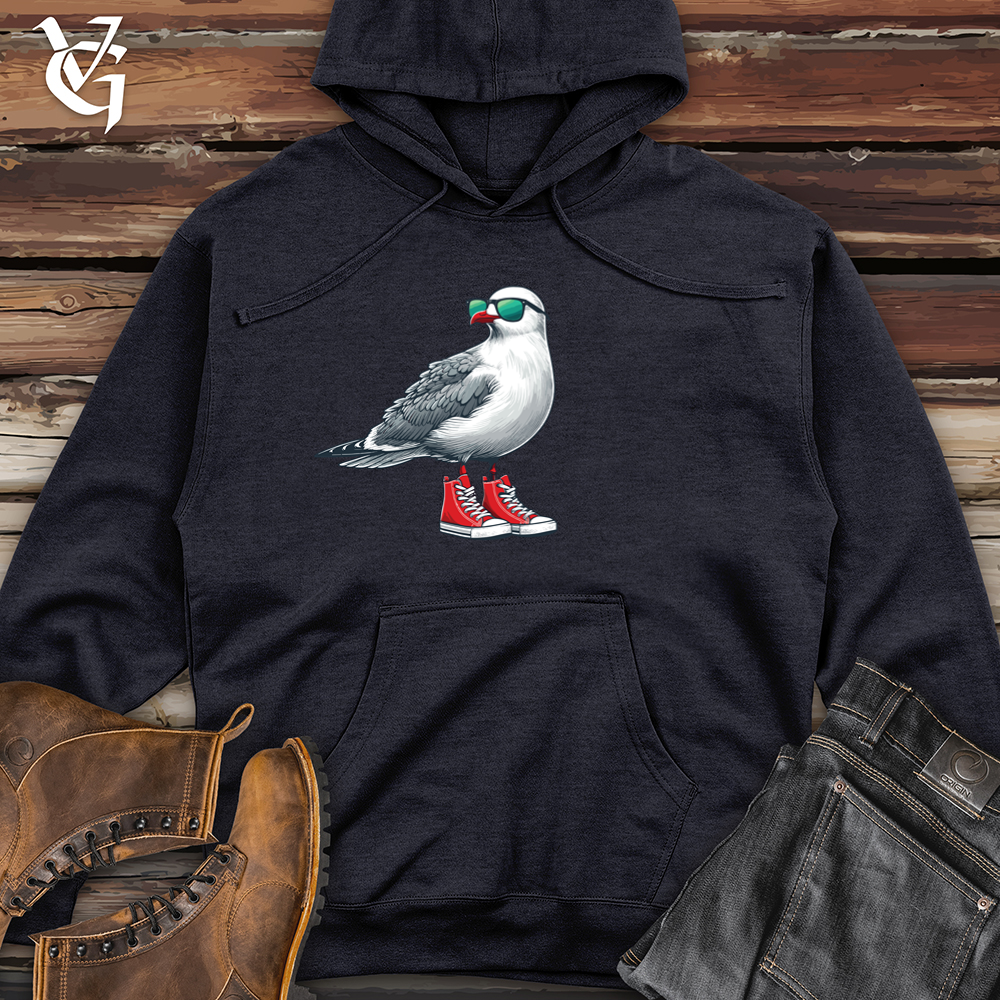 Viking Goods Seagull with Red Sneakers and Sunglass Midweight Hooded Sweatshirt Alpine Green / L