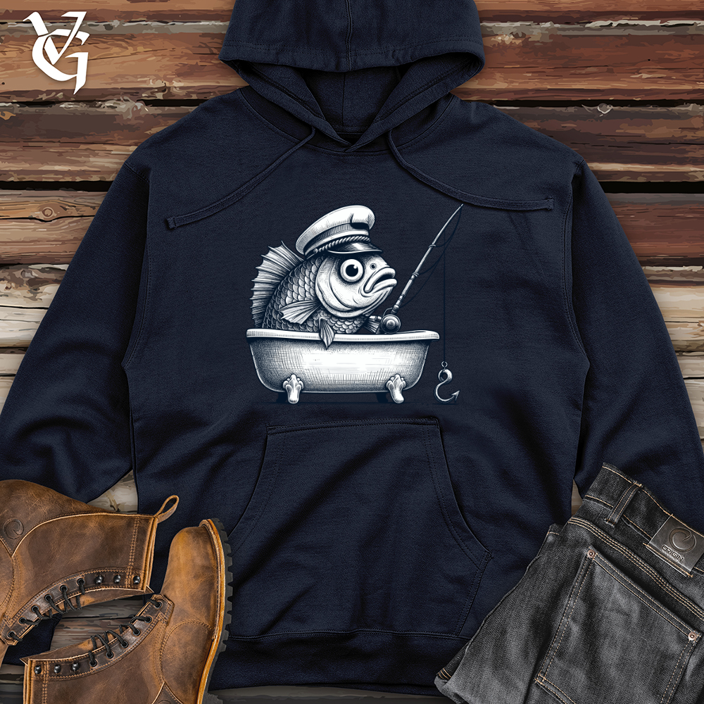 Viking Goods Fish Catching Fish Midweight Hooded Sweatshirt Classic Navy / L