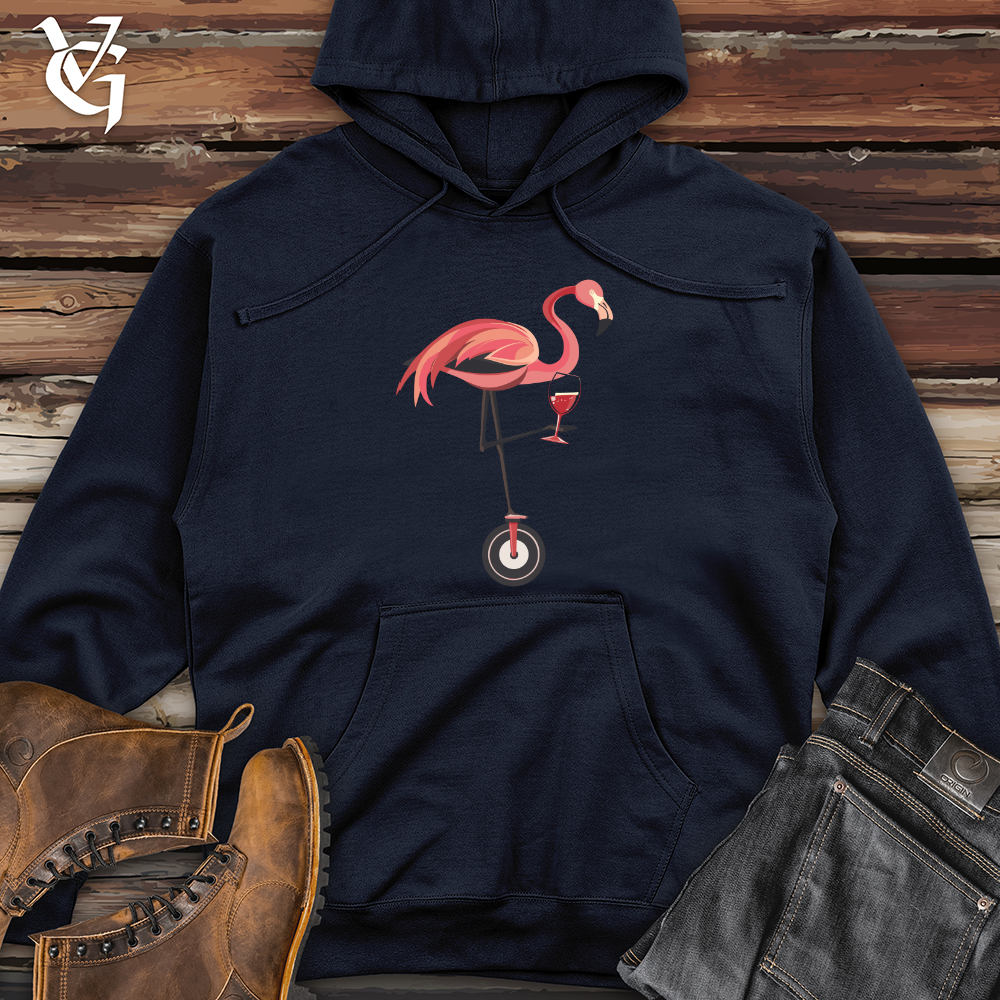 Viking Goods Flamingo Unicycle Sip Midweight Hooded Sweatshirt Classic Navy / L