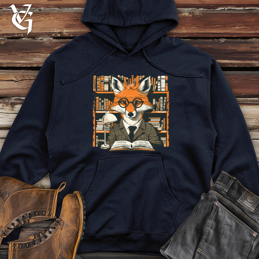 Viking Goods Fox Bibliophile Portrait Midweight Hooded Sweatshirt Classic Navy / L
