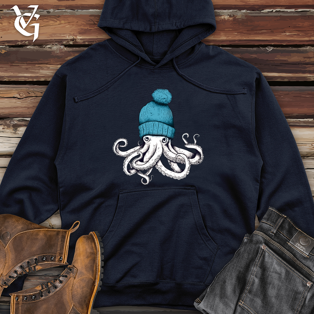 Viking Goods Octopus Wearing Beanie Midweight Hooded Sweatshirt Classic Navy / L
