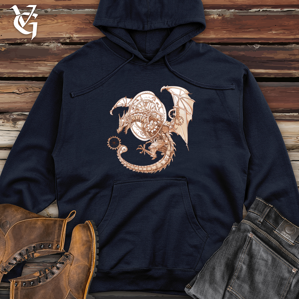 Viking Goods Steampunk Dragon Timepiece Midweight Hooded Sweatshirt Classic Navy / L