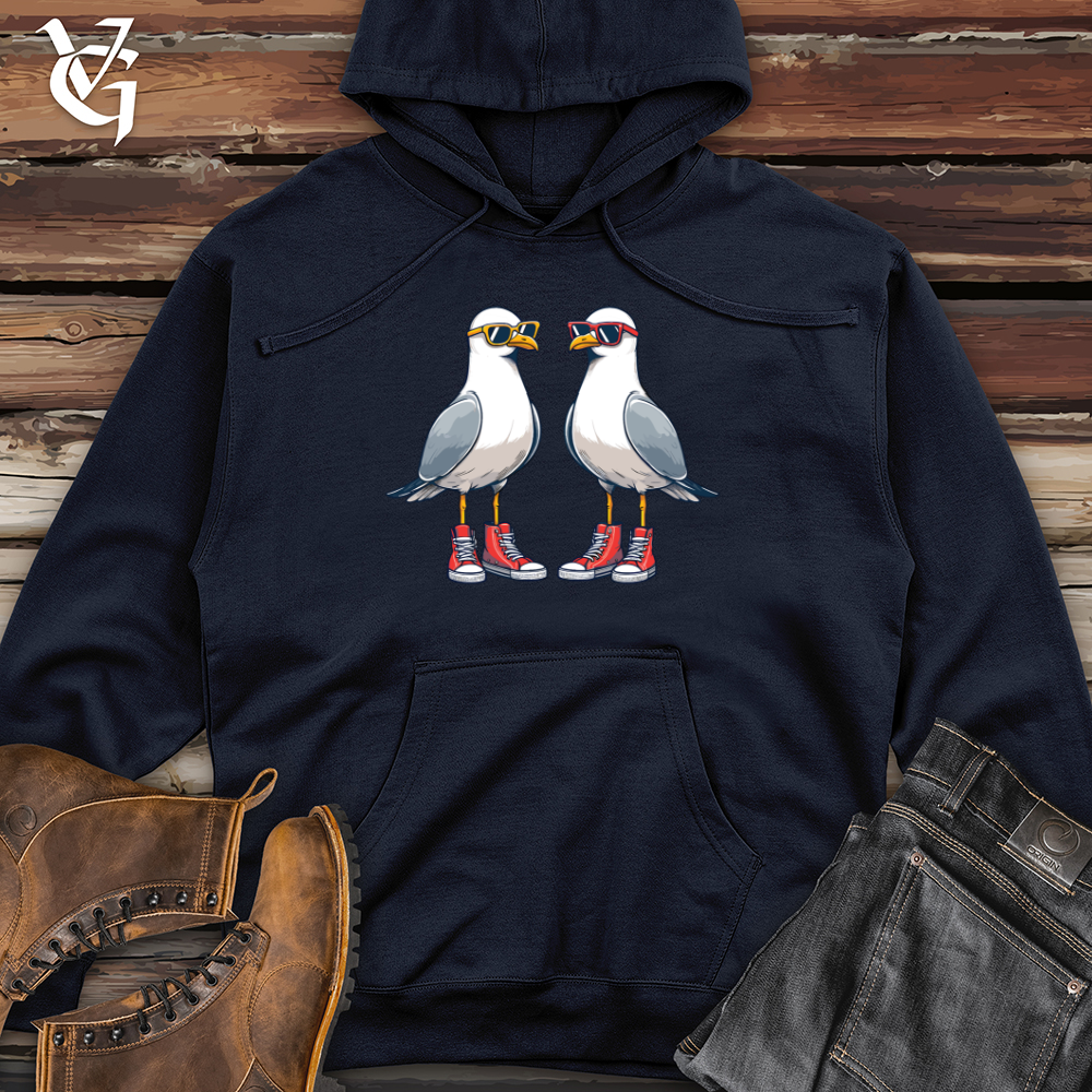 Viking Goods Two quirky Seagulls Midweight Hooded Sweatshirt Classic Navy / L