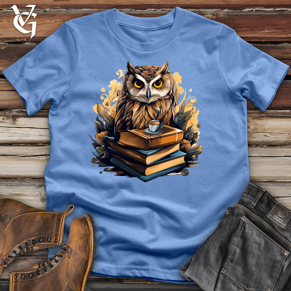 Viking Goods Curious Owl Book Reader Cotton Tee Columbia Blue / L