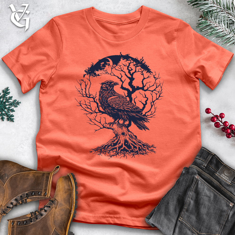 Viking Goods Raven and Old Tree Tattoo Cotton Tee Coral / L