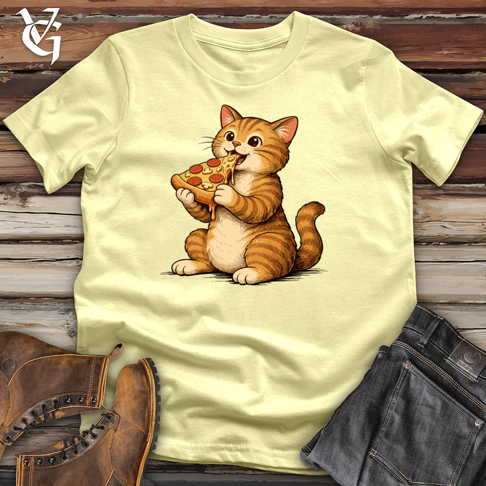 Viking Goods Cat Eating Pizza Tee Cornsilk / L