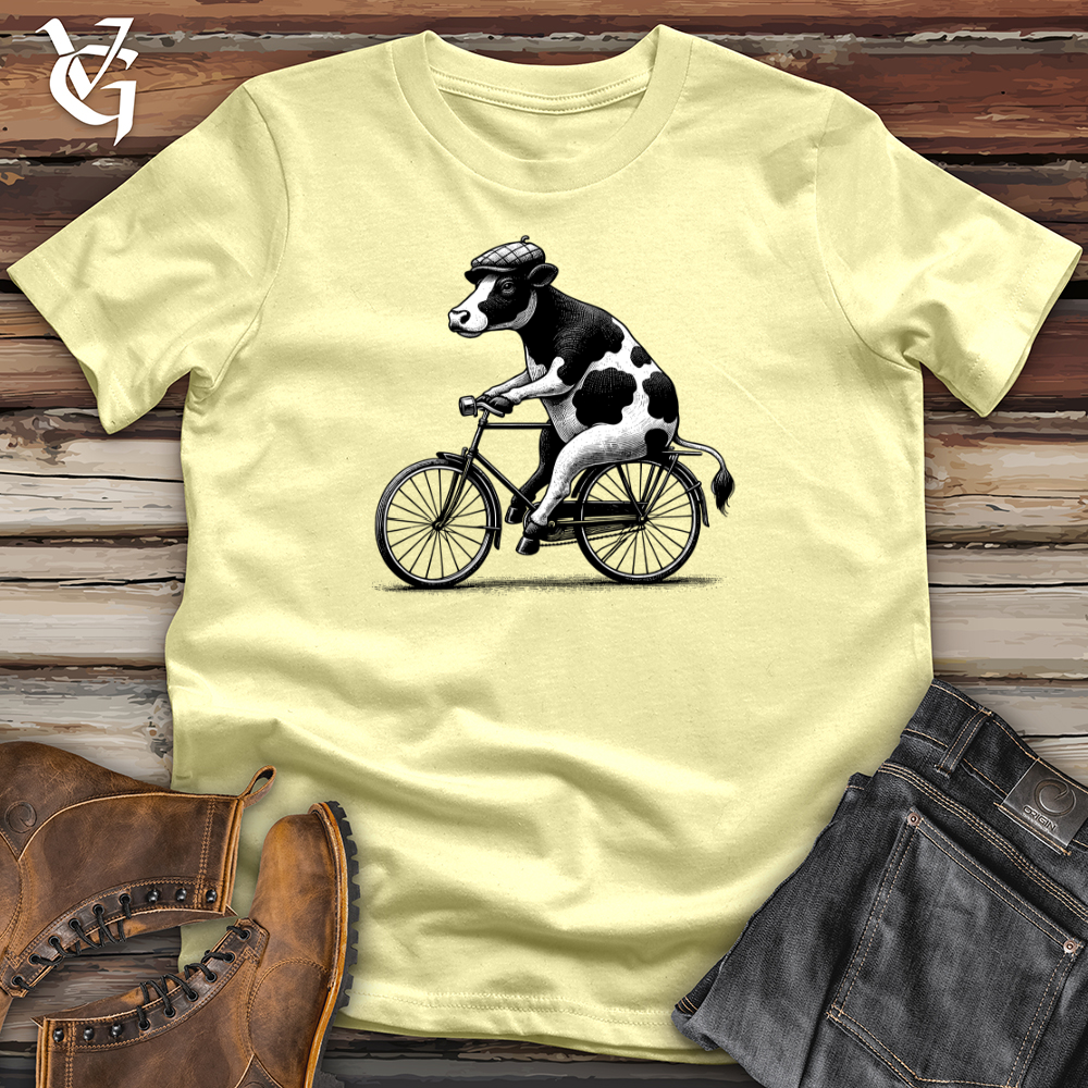 Viking Goods Cow Riding a Bike Softstyle Tee Cornsilk / L