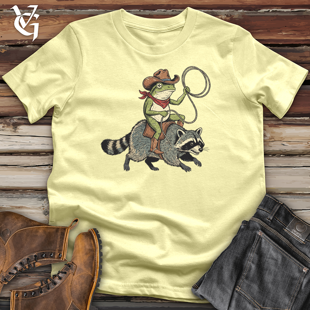 Viking Goods Cowboy Frog Riding Raccoon Tee Cornsilk / L