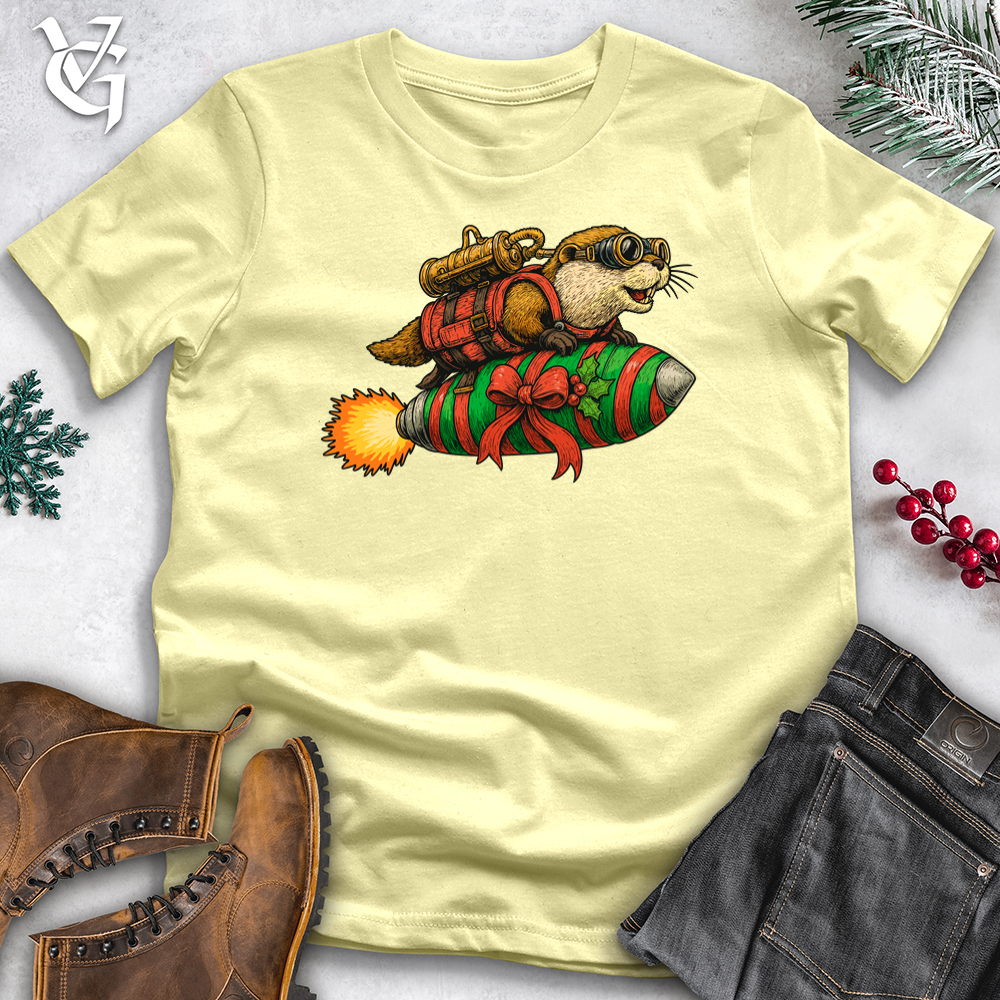 Viking Goods Otter Christmas Rocket Softstyle Tee Cornsilk / S