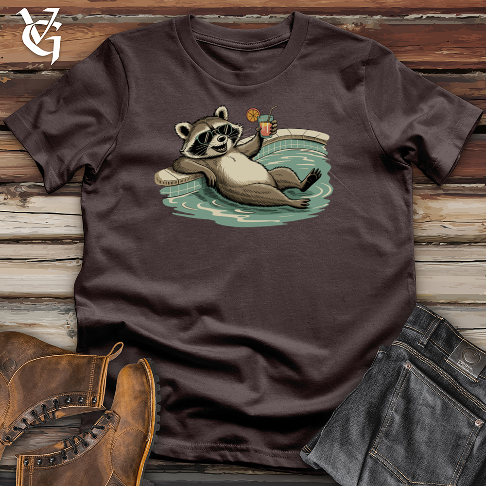Viking Goods A Relaxed Raccoon on Swimming Pool Tee Dark Chocolate / L